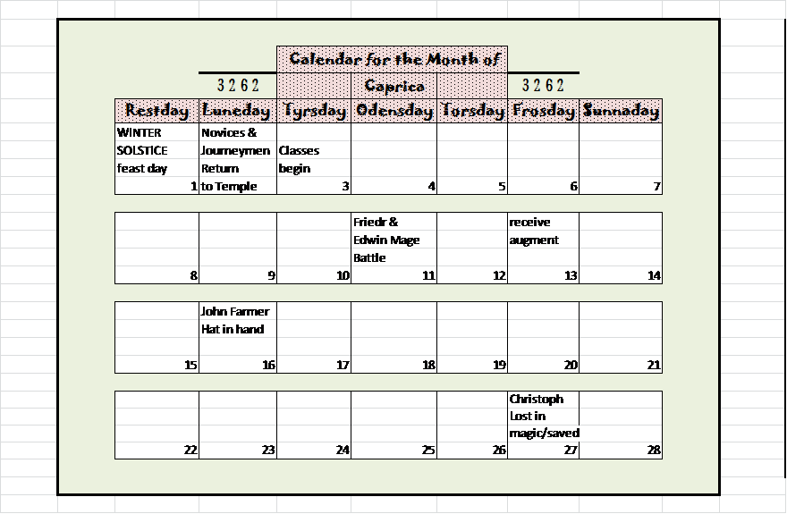 Calendar Capricas 3262 Neveyah