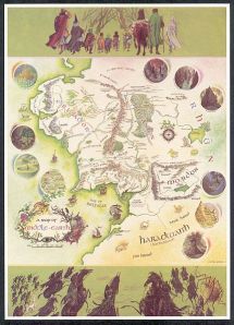 Pauline Baynes' map poster of Middle-earth published in 1970 by George Allen & Unwin and Ballantine Books.