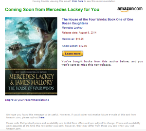 Advanced Notice from Amazon re Merceds Lackey's new book