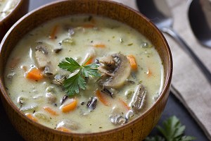 http://ohmyveggies.com/recipe-creamy-wild-rice-mushroom-soup/