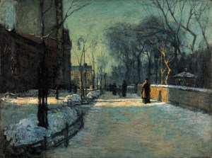 Paul Cornoyer Winter twilight along Central Park