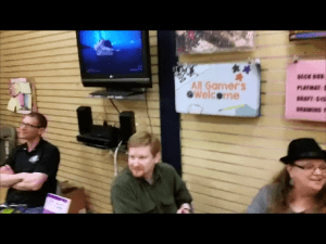 From left to right, Sechin Tower, Lindsay Schopfer and Connie J. Jasperson at Forever Knight Games 5-16-2015