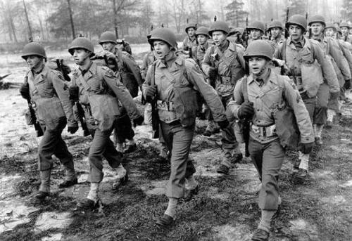 WWII US Soldiers Marching, image  courtesy www.berkeley.edu