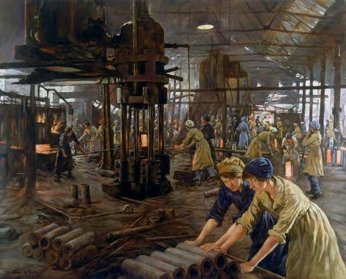 'The Munitions Girls' oil painting, England, 1918 Alexander Stanhope Forbes 