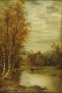 Autumn_Landscape_With_Pond_And_Castle_Tower-Alfred_Glendening-1869