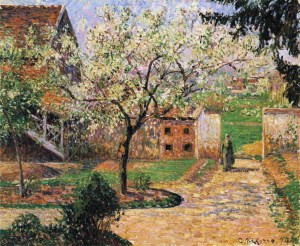 Plum Trees in Blossom, Pissaro 1894 via Wikimedia Commons