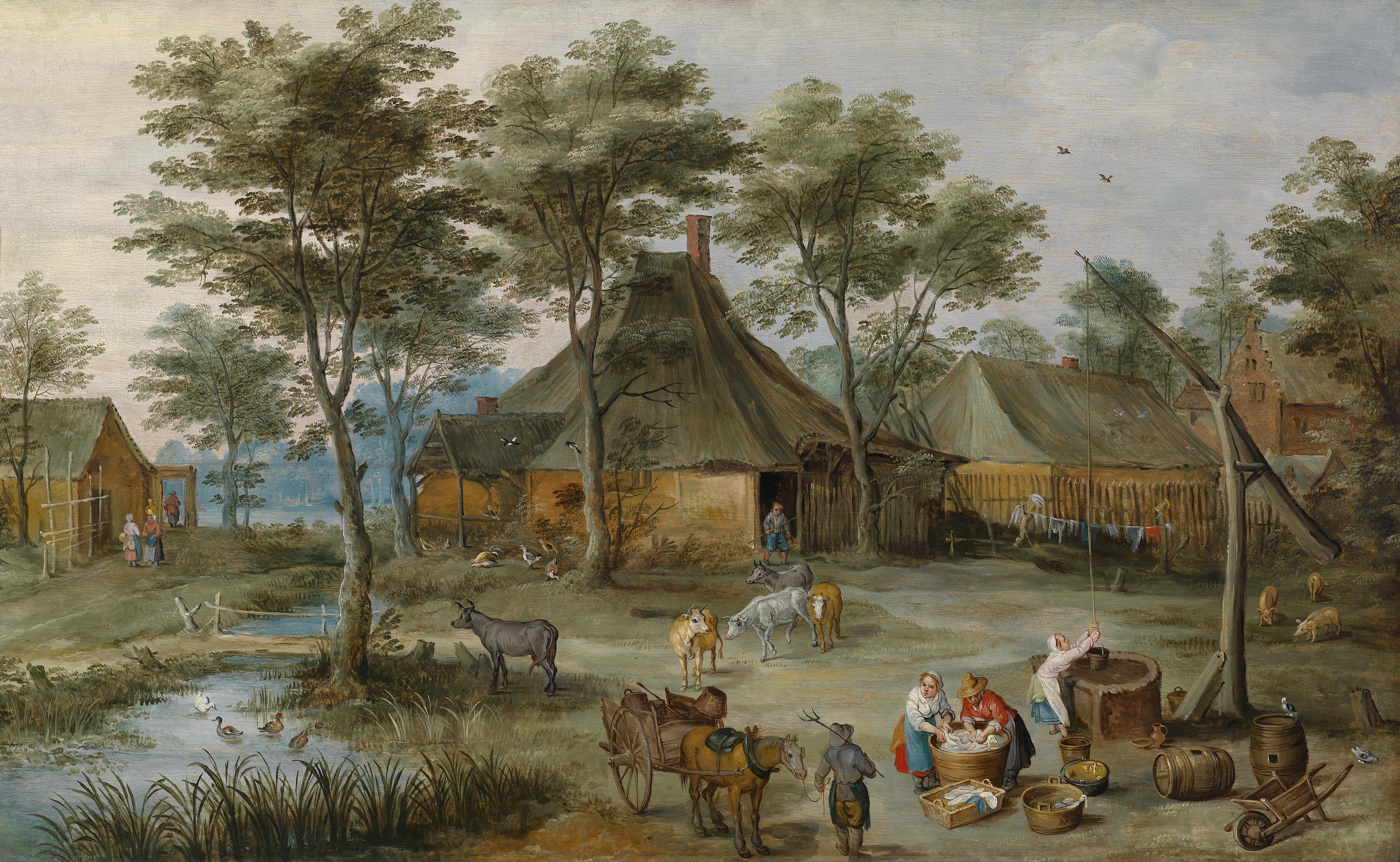 Village_scene_with_well_(Josse_de_Momper,_Jan_Brueghel_II)