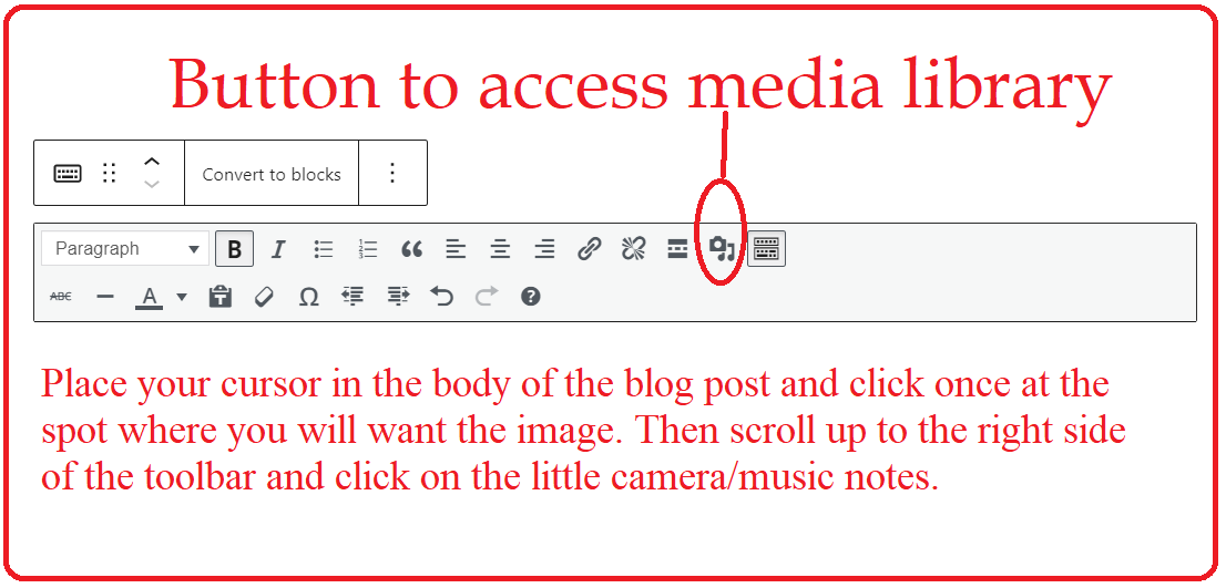 insert images classic editor toolbar