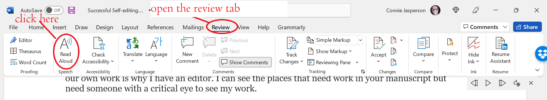the review tab