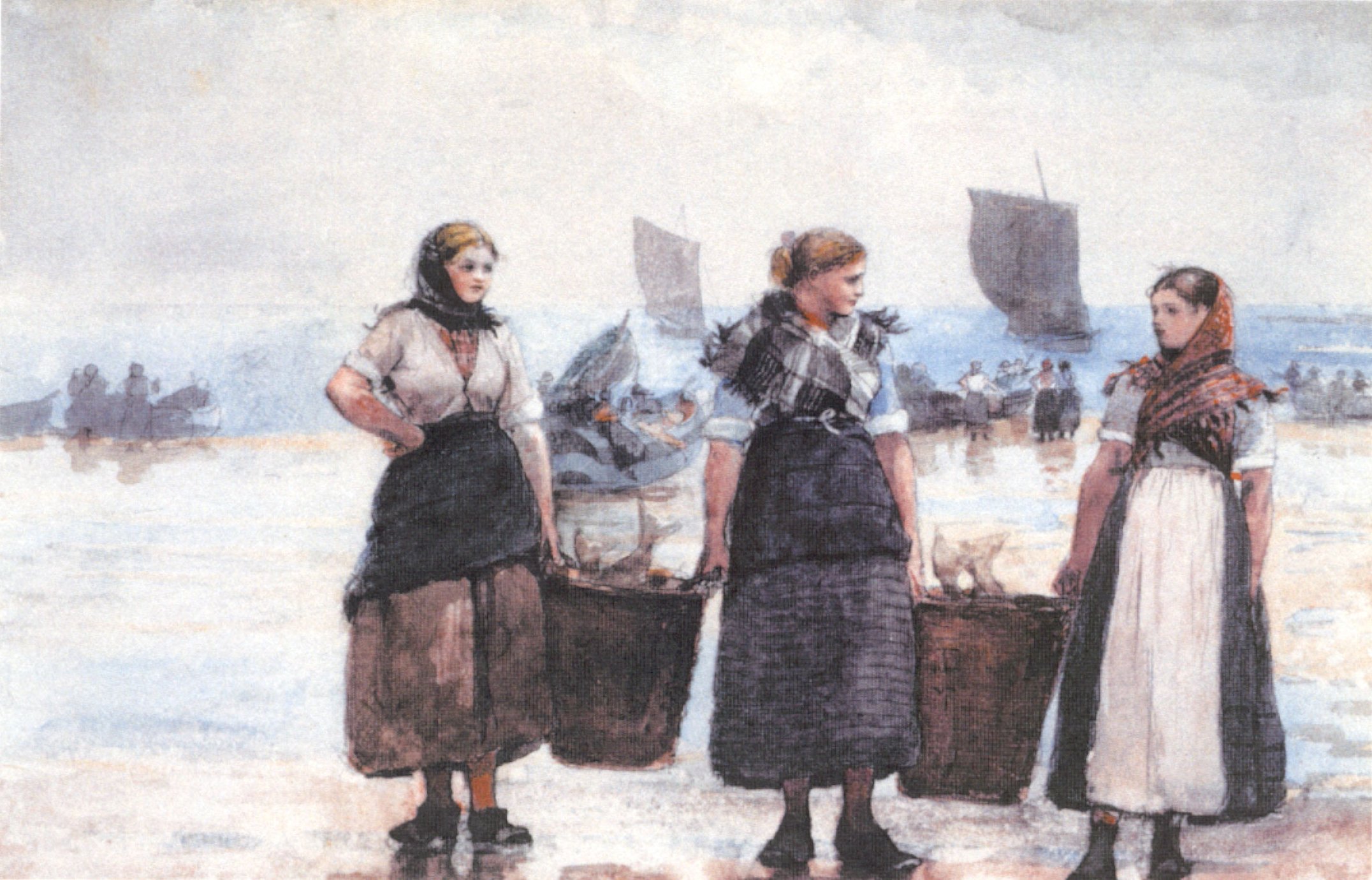 Homer,_Winslow_-_'Fisherwomen,_Cullercoats',_1881,_graphite_&amp;_watercolor_on_paper