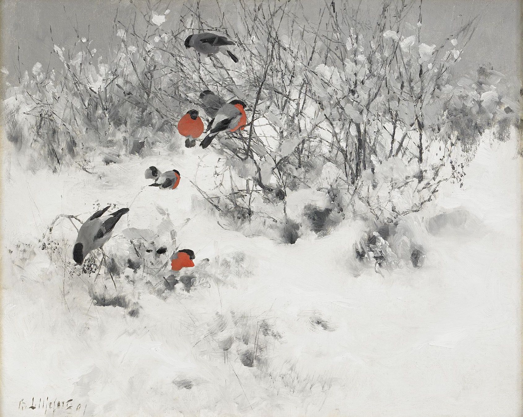 Bruno_Liljefors_-_Winter_landscape_with_bullfinches_1891