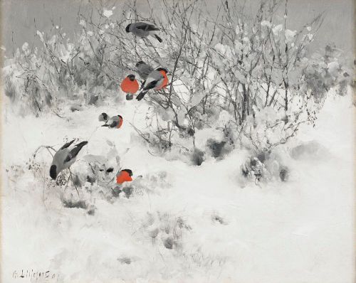 Bruno_Liljefors_-_Winter_landscape_with_bullfinches_1891