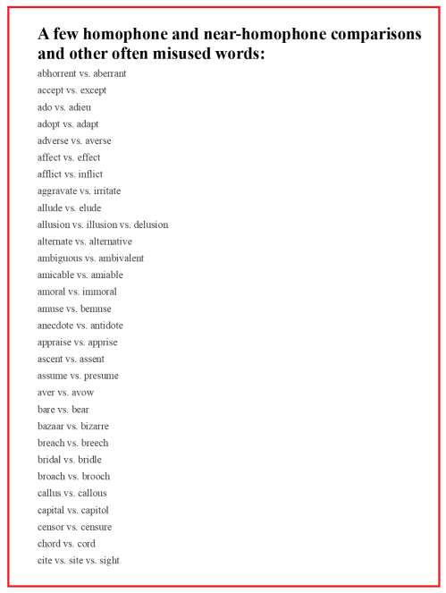 Homophones and near homophones