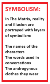 Symbolism in the matrix is shown by meaningful names and objects in the environment.