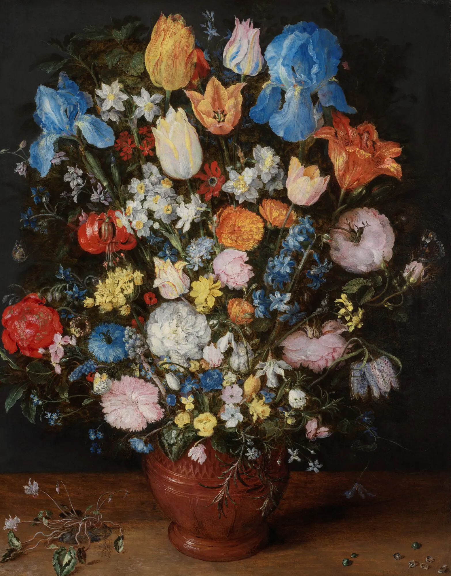 Jan Brueghel the Elder - Flowers in a Vase with a Clump of Cyclamen and Precious Stones